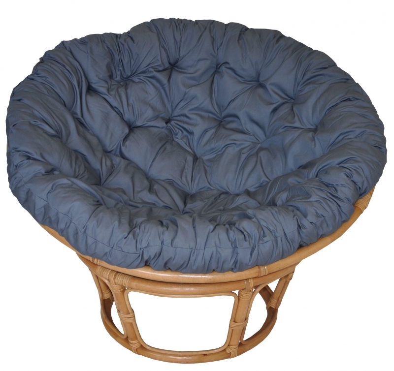 Ratanový papasan 100 cm medový polstr šedomodrý
