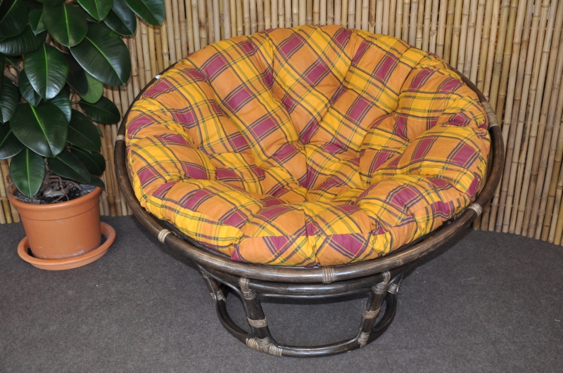 Ratanový papasan 110 cm hnědý polstr okrový