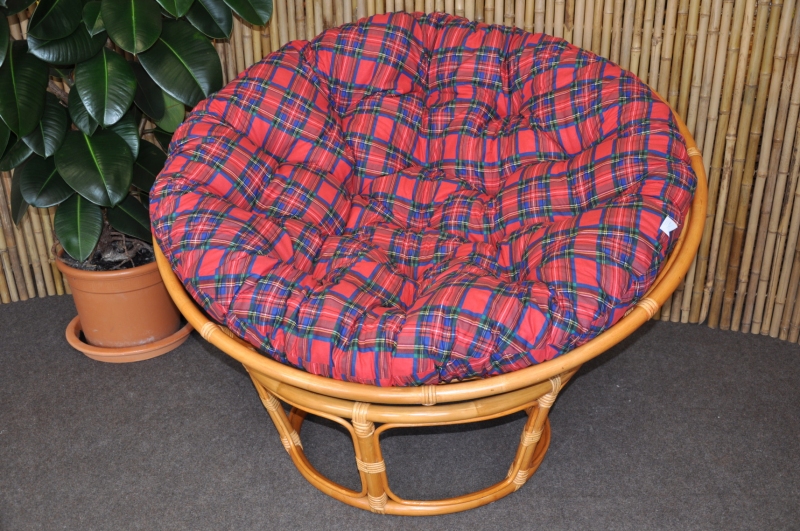 Ratanový papasan 110 cm medový polstr červený