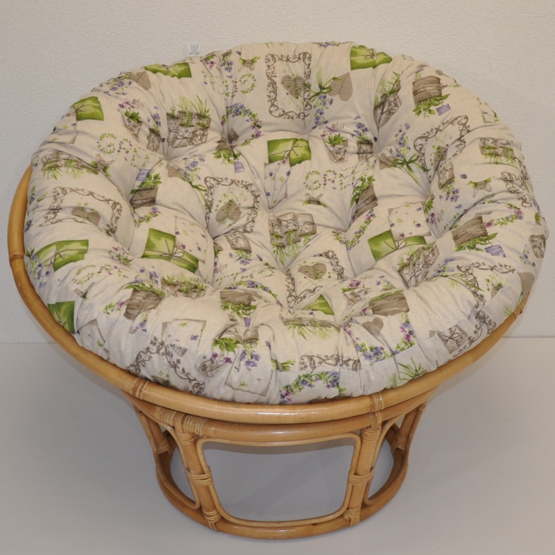 Ratanový papasan 110 cm medový polstr motiv fialky