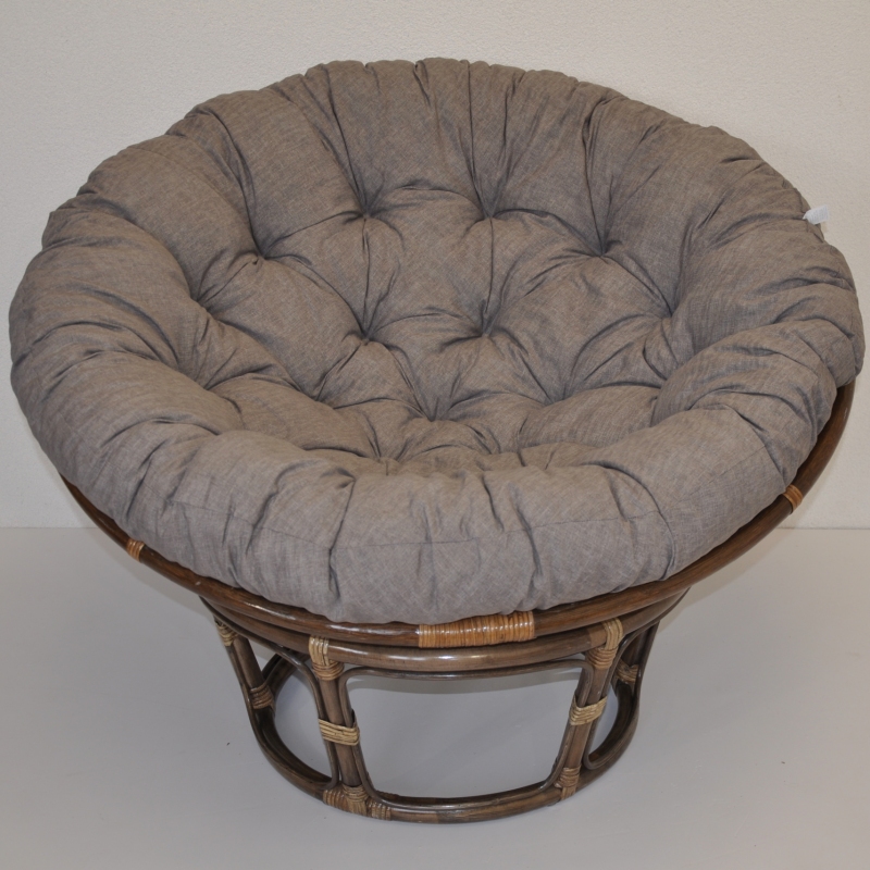 Ratanový papasan 100 cm hnědý polstr šedý melír