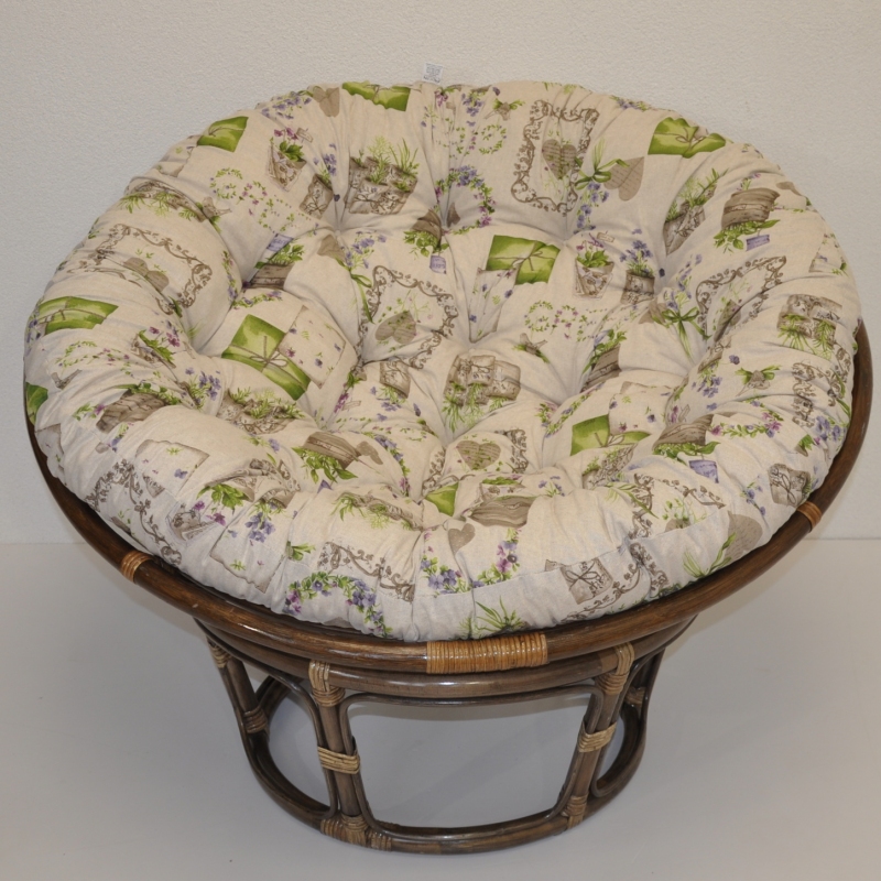 Ratanový papasan 100 cm hnědý polstr motiv fialky