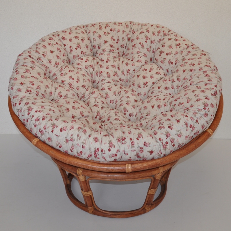 Ratanový papasan 110 cm koňak, polstr motiv růže