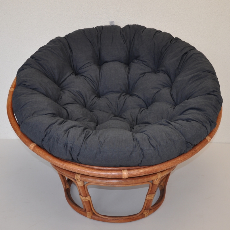 Ratanový papasan 110 cm koňak, polstr tmavě šedý melír