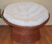 Ratanový papasan wicker cognac polstr bílý