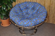 Ratanový papasan  110 cm  hnědý polstr modrý 