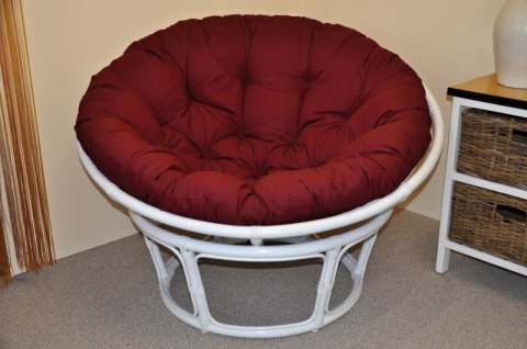 Ratanový papasan 115 cm bílý - polstr vínový