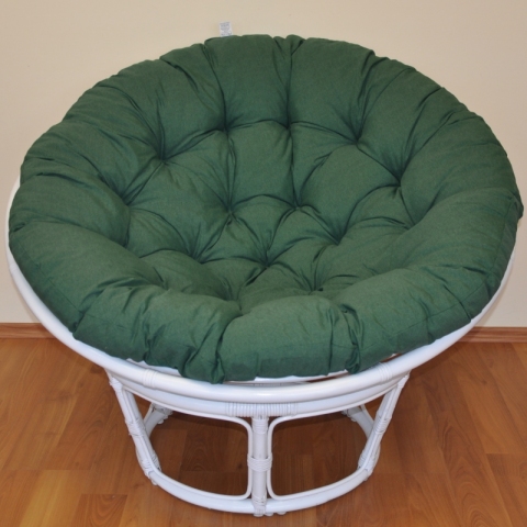 Ratanový papasan 100 cm bílý, polstr tmavě zelený melír