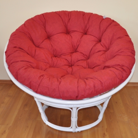 Ratanový papasan 100 cm bílý, polstr vínový melír