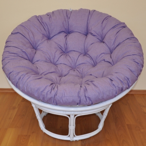 Ratanový papasan 100 cm bílý, polstr fialový melír