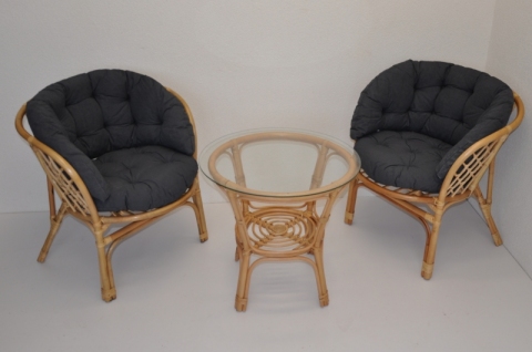 Ratanová sedací souprava Java polstr tmavě šedý melír MAXI