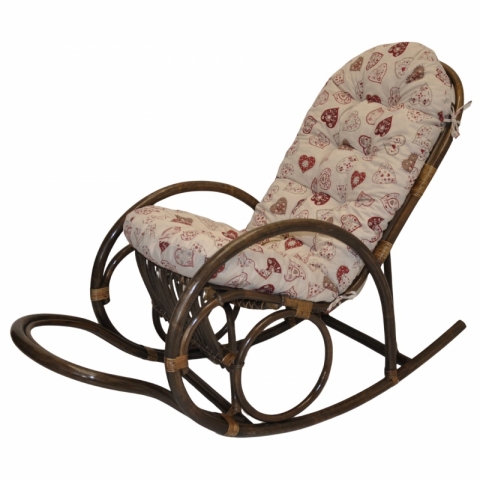 Ratanové houpací křeslo Jenaira hnědé polstr motiv černená srdce