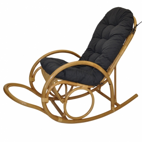 Ratanové houpací křeslo Jenaira medové polstr tmavě šedý melír