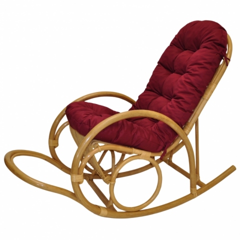 Ratanové houpací křeslo Jenaira medové polstr vínový kepr