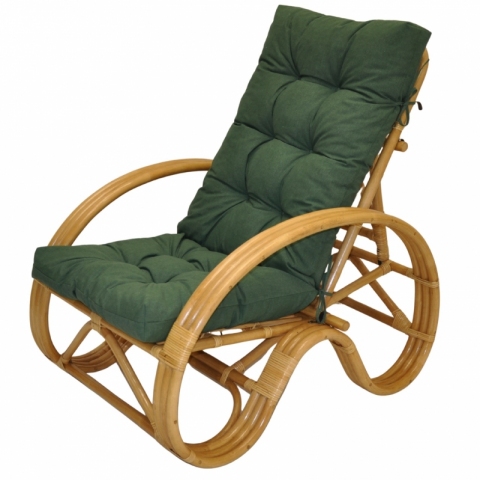 Ratanové křeslo polohovací medové polstr tmavě zelený melír