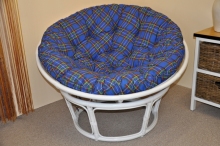 Ratanový papasan 110 cm bílý, polstr modrý