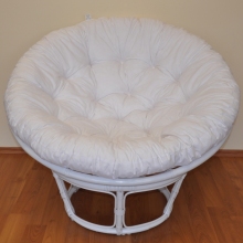 Ratanový papasan 110 cm bílý, polstr bílý