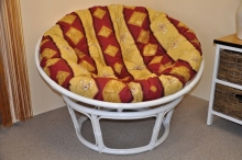 Ratanový papasan 110 cm bílý, polstr vínový motiv