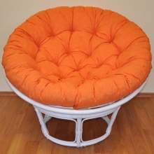 Ratanový papasan 110 cm bílý polstr oranžový melír
