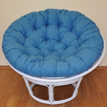 Ratanový papasan 110 cm bílý polstr tyrkysový melír