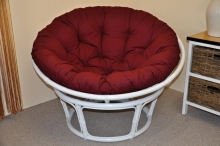 Ratanový papasan 115 cm bílý - polstr vínový