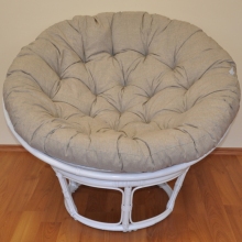 Ratanový papasan 110 cm bílý polstr tmavě béžový melír