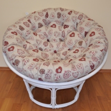 Ratanový papasan 110 cm bílý polstr motiv červená srdce