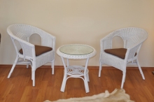 Ratanová sedací souprava Fabion bílá  polstry hnědý melír