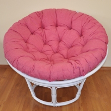 Ratanový papasan 100 cm bílý, polstr malinový melír