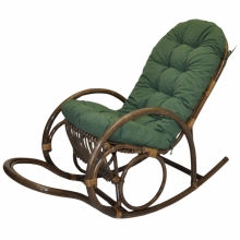 Ratanové houpací křeslo Jenaira hnědé polstr tmavě zelený melír