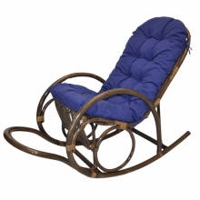 Ratanové houpací křeslo Jenaira hnědé polstr modrý melír