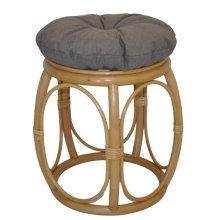 Ratanová taburetka široká medová polstr šedý melír