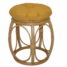 Ratanová taburetka široká medová polstr žlutý melír