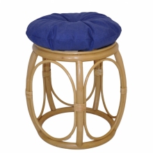 Ratanová taburetka široká medová polstr modrý melír