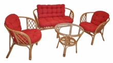 Ratanová sedací souprava Bahama tmavý med velká polstry červený melír