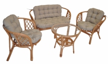 Ratanová sedací souprava Bahama tmavý med velká polstry tmavě béžový melír