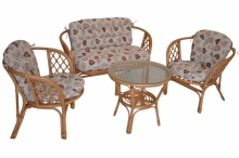 Ratanová sedací souprava Bahama tmavý med velká polstry červená srdce